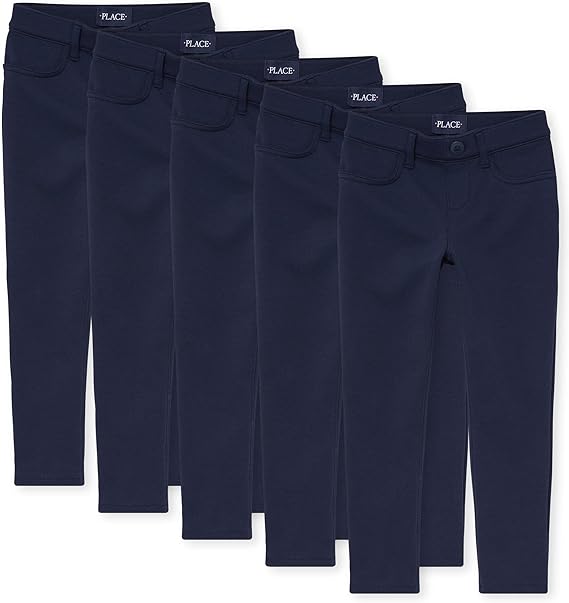 Girls Ponte Knit Pull-On Jeggings Multipack – Stretch Soft Denim-Look Leggings for Girls Ages 5-14