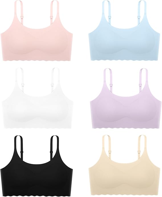 TweenFit Girls Seamless Training Bra – No Show Sport Light Padded with Adjustable Straps | Multi-Pack