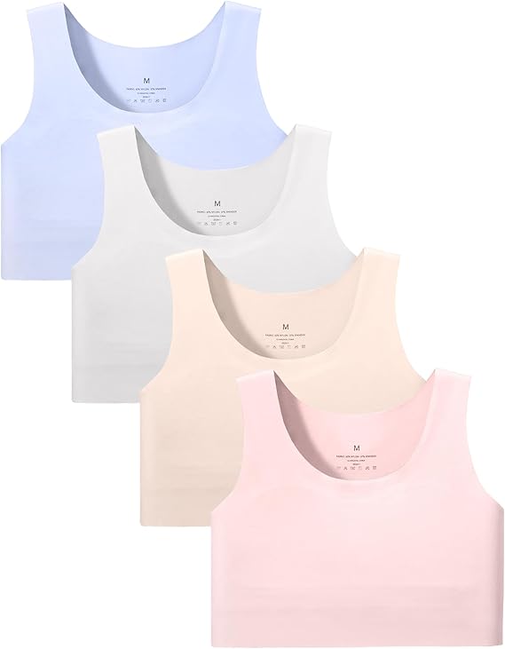 Girls Soft Seamless Training Bras Ages 7-12 | First Bra Longline Crop Sports Bra | No Pads Double Lined