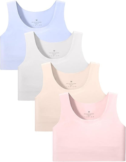 Girls Soft Seamless Training Bras Ages 7-12 | First Bra Longline Crop Sports Bra | No Pads Double Lined