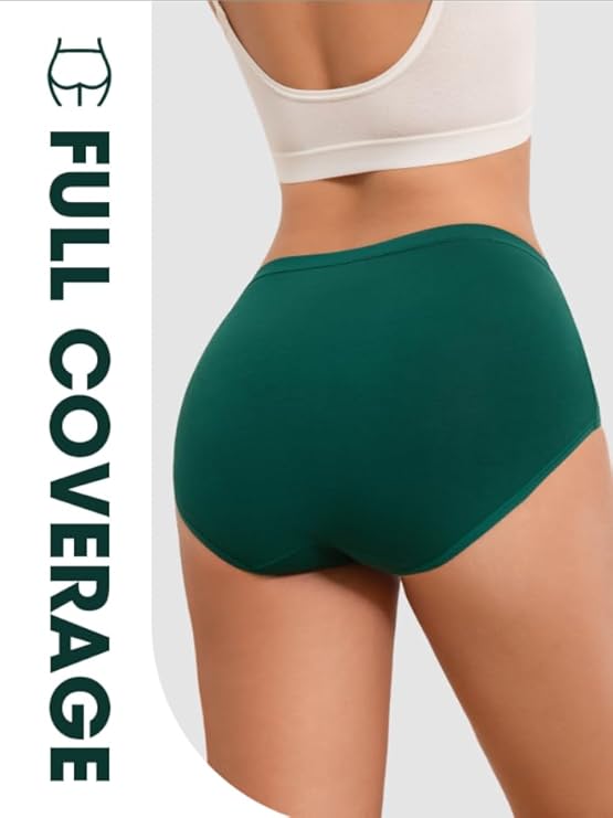 Cotton Panties for Women 5-Pack | High Waisted Breathable Full Coverage Ladies Briefs