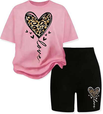 TweenFit Girls 2-Piece Trendy Short Sleeve Top & Shorts Summer Outfit Set