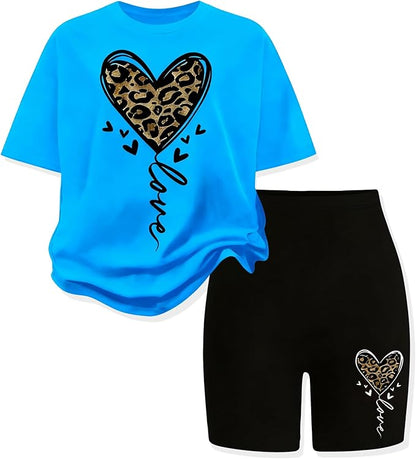 TweenFit Girls 2-Piece Trendy Short Sleeve Top & Shorts Summer Outfit Set