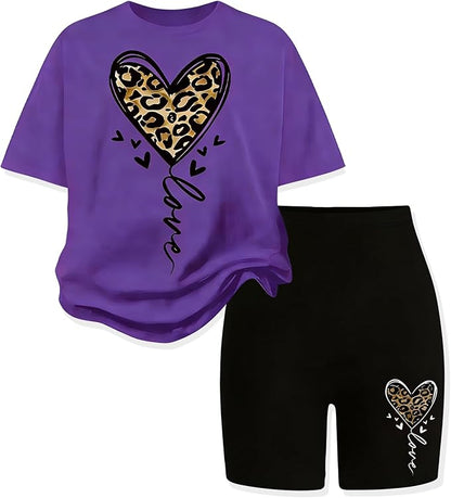 TweenFit Girls 2-Piece Trendy Short Sleeve Top & Shorts Summer Outfit Set