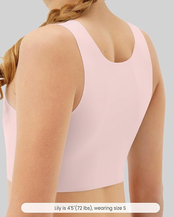 Girls Soft Seamless Training Bras Ages 7-12 | First Bra Longline Crop Sports Bra | No Pads Double Lined