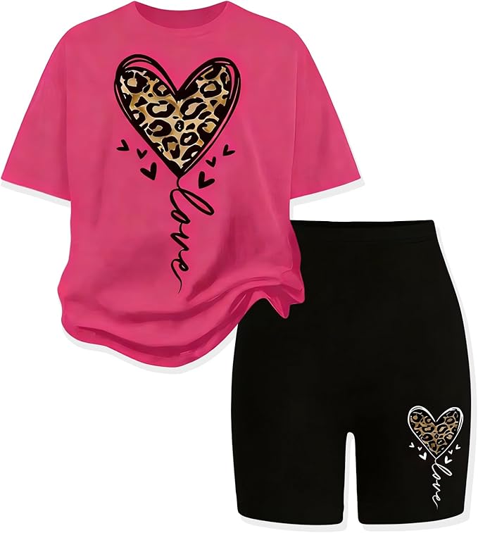 TweenFit Girls 2-Piece Trendy Short Sleeve Top & Shorts Summer Outfit Set