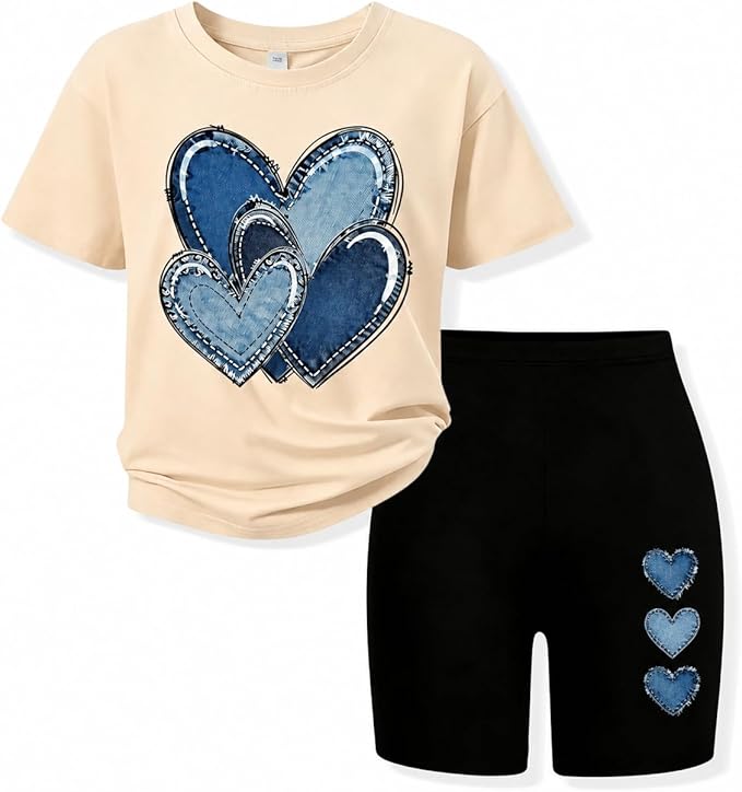 TweenFit Girls 2-Piece Trendy Short Sleeve Top & Shorts Summer Outfit Set
