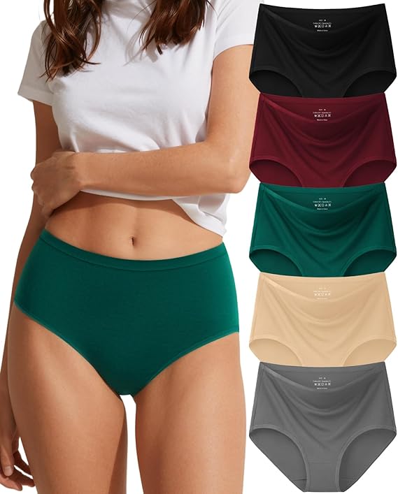 Cotton Panties for Women 5-Pack | High Waisted Breathable Full Coverage Ladies Briefs
