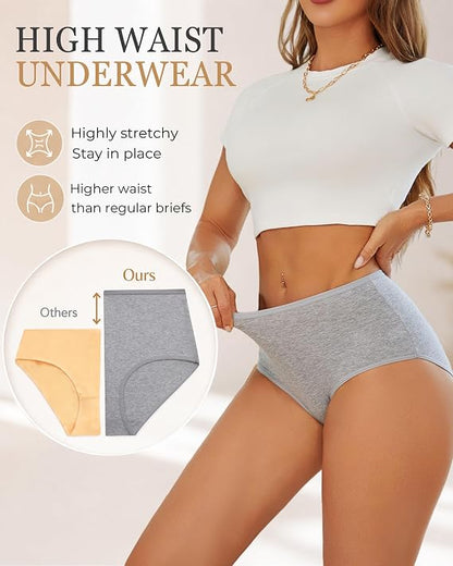 Women's Cotton High Waist Brief Panties 5-Pack | Full Coverage Soft Underwear XS-XXXL Plus Size
