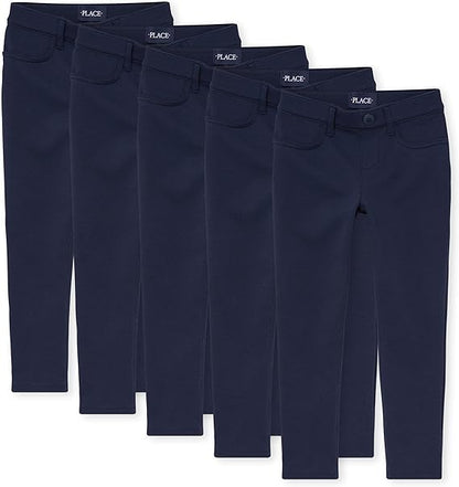 Girls Ponte Knit Pull-On Jeggings Multipack – Stretch Soft Denim-Look Leggings for Girls Ages 5-14