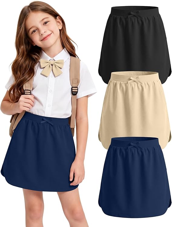 Girls Uniform Skorts 3 Pack – Pull-On Scooter Skirt with Undershorts for Teen Girls Kids Back to School 2026