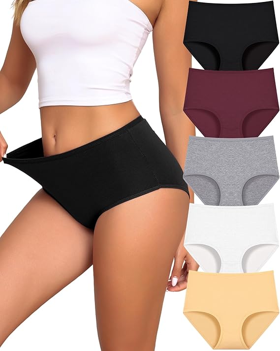 Women's Cotton High Waist Brief Panties 5-Pack | Full Coverage Soft Underwear XS-XXXL Plus Size