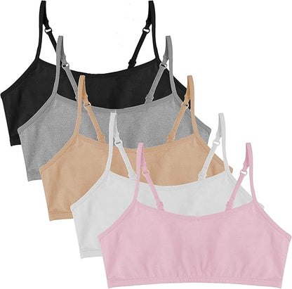 TweenFit Girls Cotton Training Bra Pack – Crop Cami Bras with Adjustable Straps