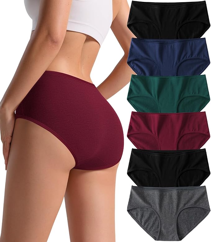 Women's Cotton Hipster Panties 6-Pack | Soft Full Coverage Mid Rise Underwear for Everyday Comfort