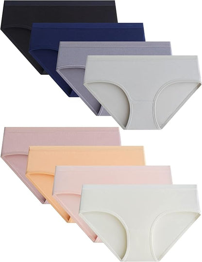 TweenFit Teen Girls Cotton Underwear Briefs – Solid Color Pack of 8 | Soft & Breathable Panties