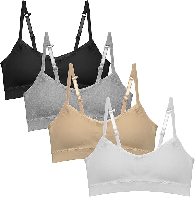 TweenFit Girls Seamless Padded Training Bra Pack – Crop Cami Bras with Removable Padding for Tweens
