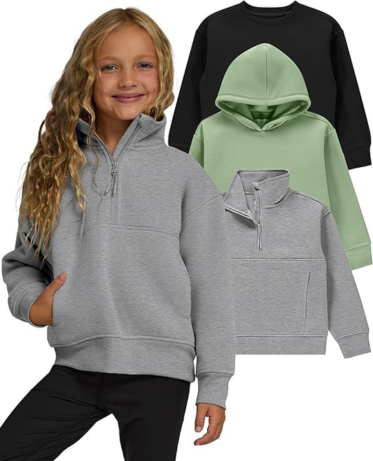 PURE CHAMP Girls Hoodies 3 Pack – Fleece Crewneck & Quarter Zip Sweatshirts for Girls Teen Sizes 4-16