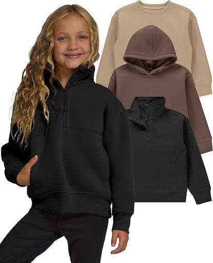 PURE CHAMP Girls Hoodies 3 Pack – Fleece Crewneck & Quarter Zip Sweatshirts for Girls Teen Sizes 4-16