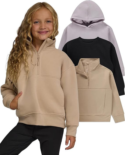 PURE CHAMP Girls Hoodies 3 Pack – Fleece Crewneck & Quarter Zip Sweatshirts for Girls Teen Sizes 4-16